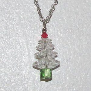 Glass and Silver Christmas Tree Pendant on Silver-colored Chain necklace